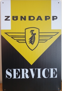 Zundapp service geel zwart reclamebord metaal