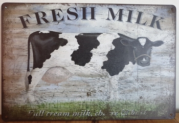 Fresh Milk Koe Reclamebord metaal