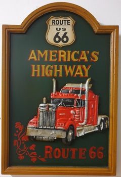 Vrachtwagen route 66 america's highway pubbord hout