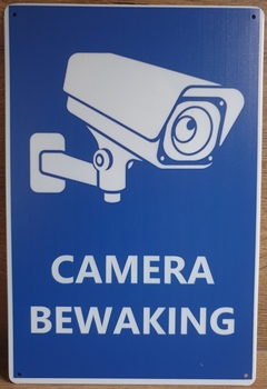 Camera Bewaking Blauw wit Reclamebord metaal