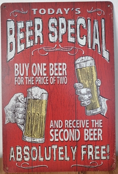 Beer special buy one beer  absolutely free metalen wandbord