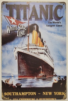 Titanic  blauw white star line metalen wandbord