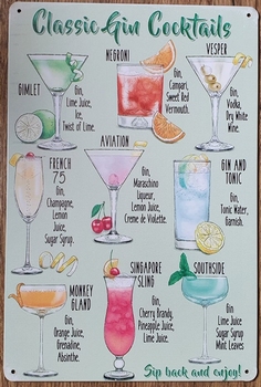 Classic Gin Cocktails metalen reclamebord