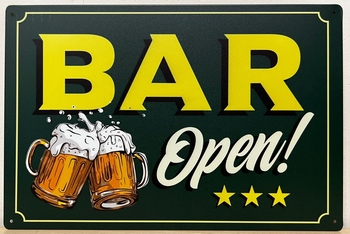 Bar Open metalen reclamebord 30x20cm