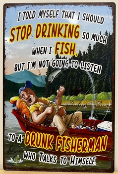 Drunken Fisherman vissen reclamebord van metaal