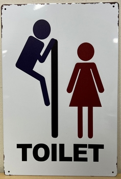 Toilet mannetje overheen kijken metalen reclamebord 30x