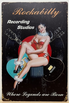 Rockabilly Recording studio pinup gitaar reclamebord m