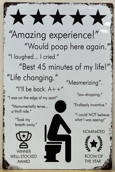 Toilet WC Revieuws ervaringen reclamebord metaal 30x20