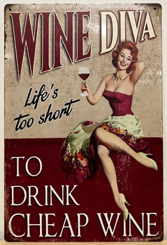 Wine Diva Wijn reclamebord metaal 30x20 cm