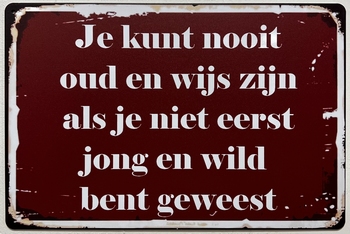 Oud Wijs Jong Wild tekstbord wandbord van metaal