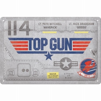Top gun vliegtuig wandbord metaal relief 30x20cm