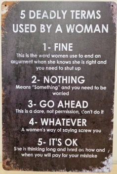 5 deadly terms Woman metalen wandbord
