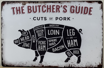 Delen van het varken Butchers Guide Reclamebord metaal