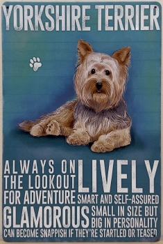 Yorkshire Terrier hond Eigenschappen wandbord van metaal