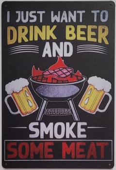 Drink Bier Smoke Meat BBQ wandbord van metaal