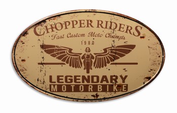 Chopper riders ovaal legendary motorbike metalen wandb