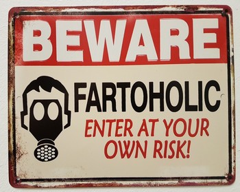 Beware fartaholic metalen bord 20x25cm
