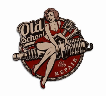 Old school pin up repair bougie metalen uitgesneden w