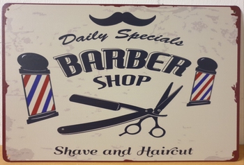 Barber shop kappers metalen wandbord reclamebord barber