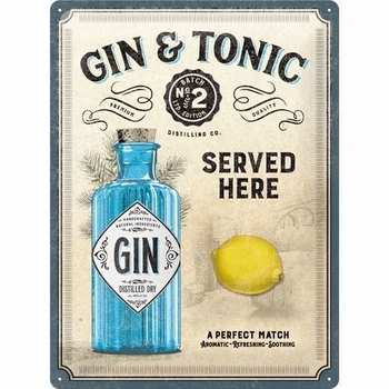 Gin en Tonic citroen vintage reclamebord relief