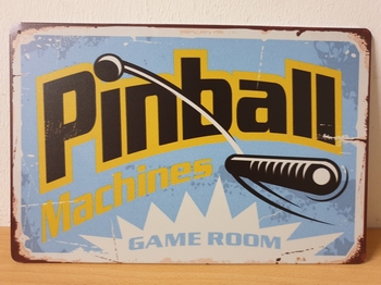Pinball blauwe flipper metalen wandbord