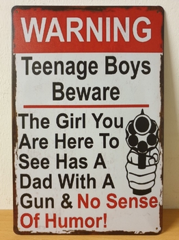 Warning teenage boys metalen wandbord vader dad