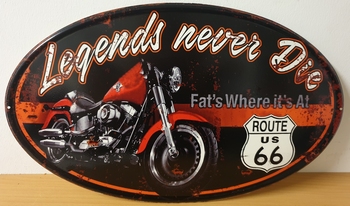 Legends never die ovaal route 66 motor metalen wandbord