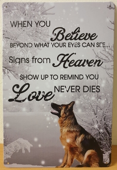 Believe Heaven duitse herder reclamebord metalen wandbord