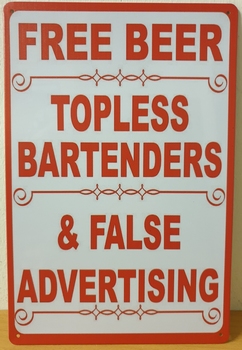 Free Beer topless bartenders reclamebord metaal