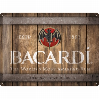 Bacardi wood barrel logo reclamebord relief